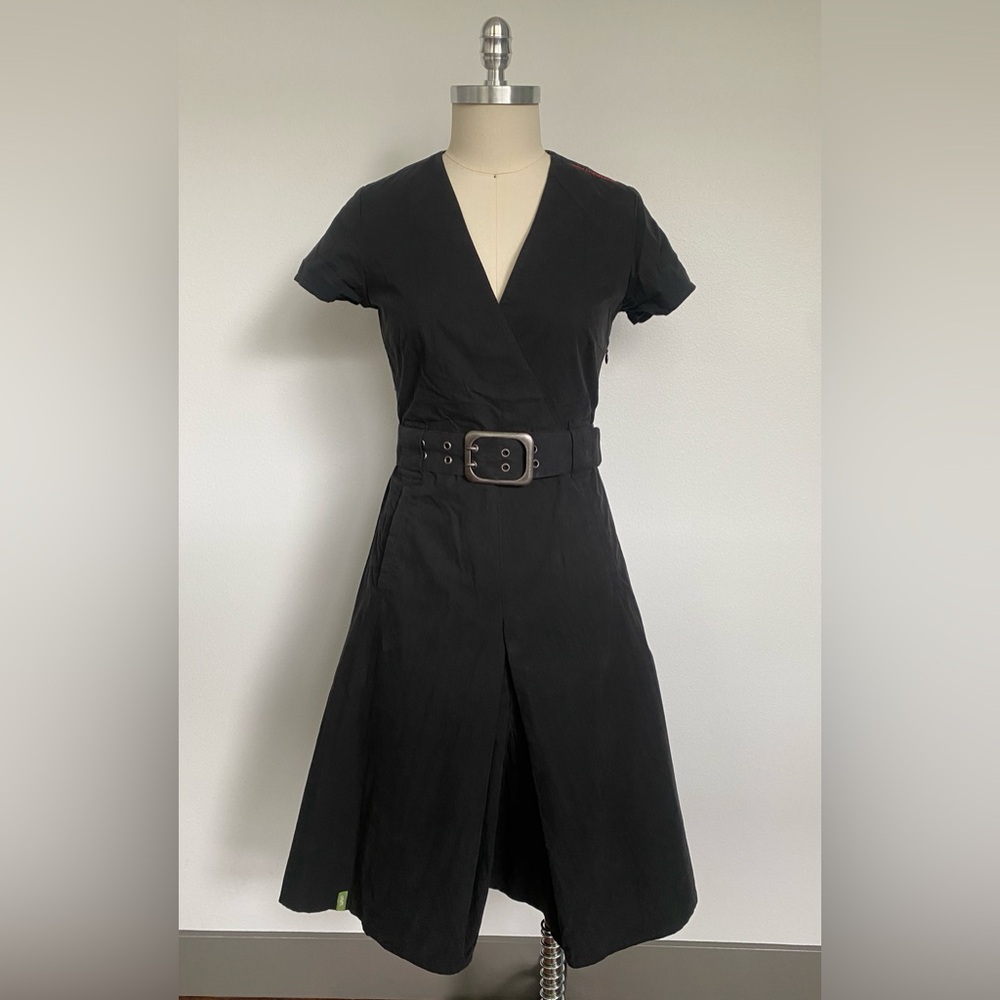 SKUNKFUNK RETRO/ROCKER/GRUNGE Vibes in a Faux Wrap Black Dress. Fits size xs-s.